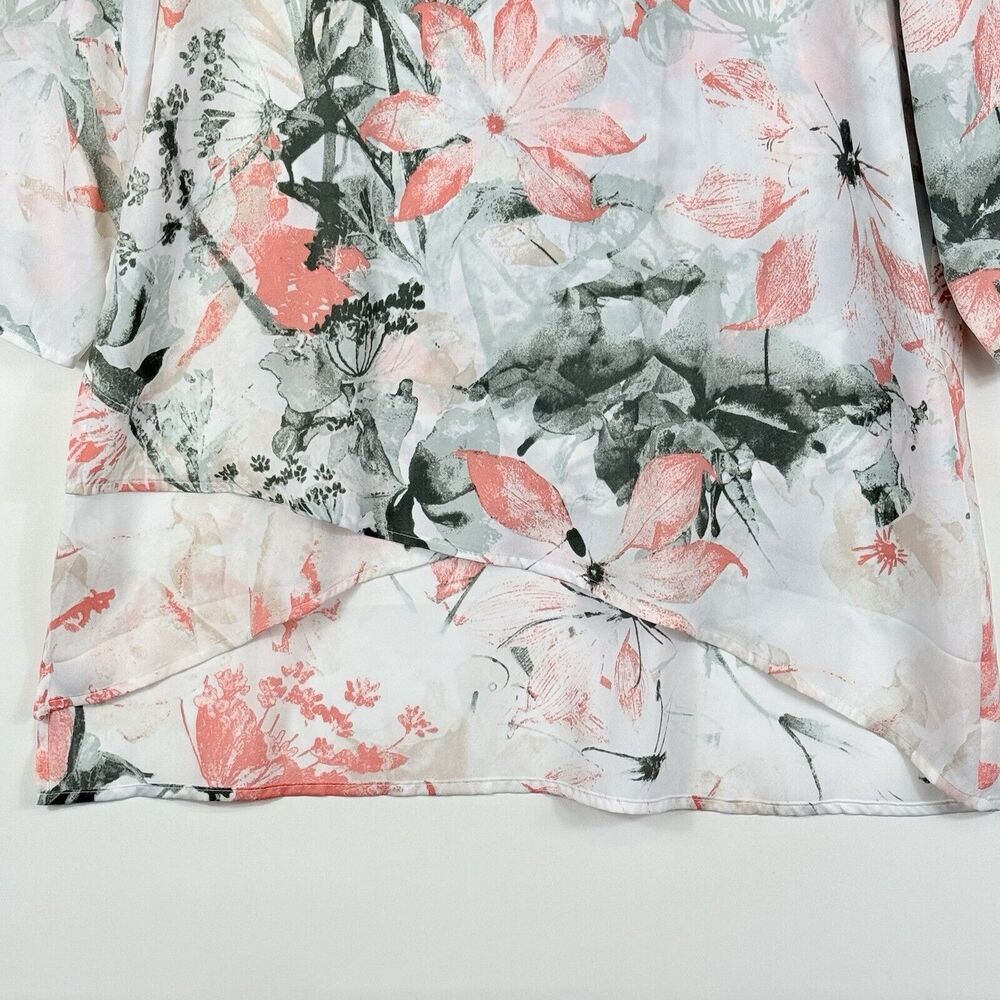 Chico's Top Women 0 Small Peach Green White Floral Coastal Flowy Sheer Shirt - Picture 4 of 7